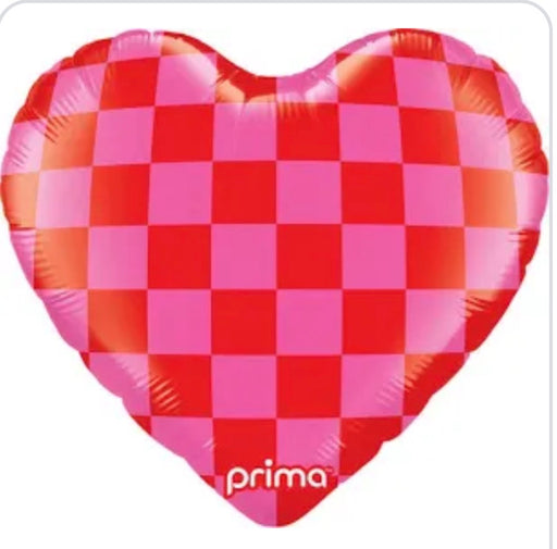 18” Heart Shaped Foil Balloon - Red & Pink Chequered The Ultimate Balloon And Party Shop Cheltenham & Gloucester Balloons & Fancy Dress 