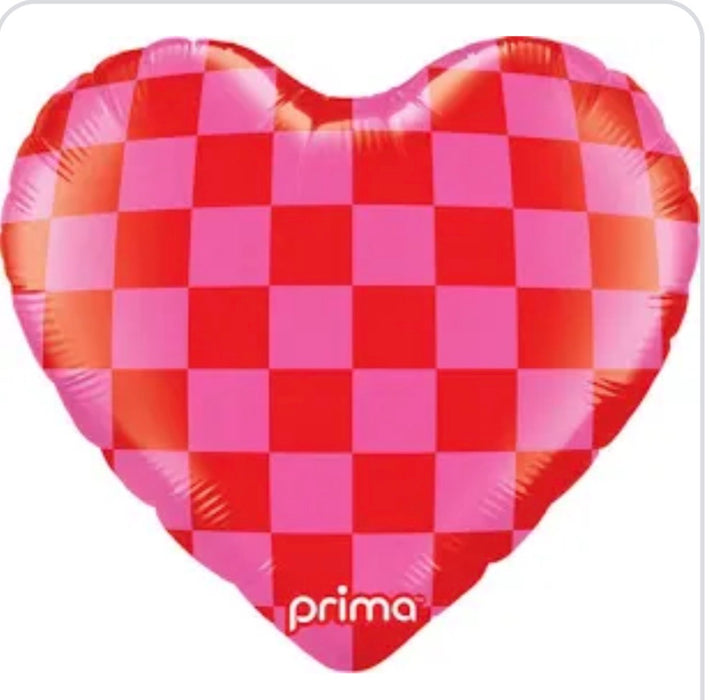 18” Heart Shaped Foil Balloon - Red & Pink Chequered The Ultimate Balloon And Party Shop Cheltenham & Gloucester Balloons & Fancy Dress 