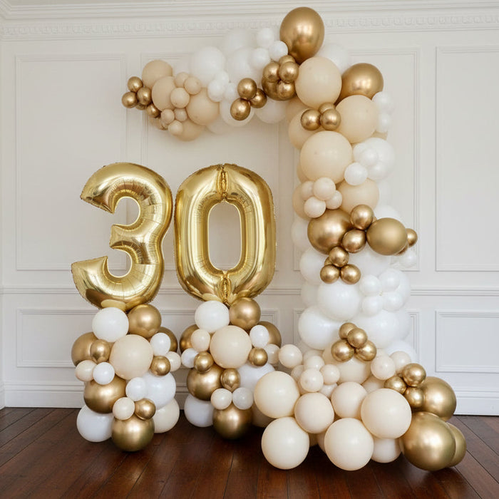 Deluxe Half Organic Balloon Arch - Gold & Neutral The Ultimate Balloon And Party Shop Cheltenham & Gloucester Balloons & Fancy Dress 