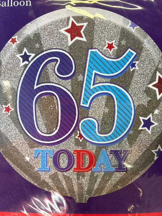 18" Foil Age 65 Balloon - silver, blue & red The Ultimate Balloon And Party Shop Cheltenham & Gloucester Balloons & Fancy Dress 