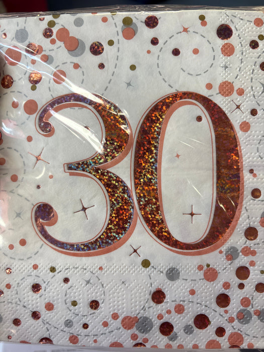 Age 30 Napkins - Rose Gold The Ultimate Balloon And Party Shop Cheltenham & Gloucester Balloons & Fancy Dress 