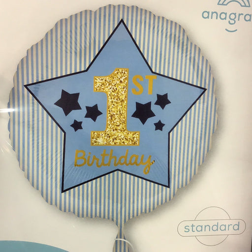 18" Foil 1st Birthday Balloon - Blue Stripes