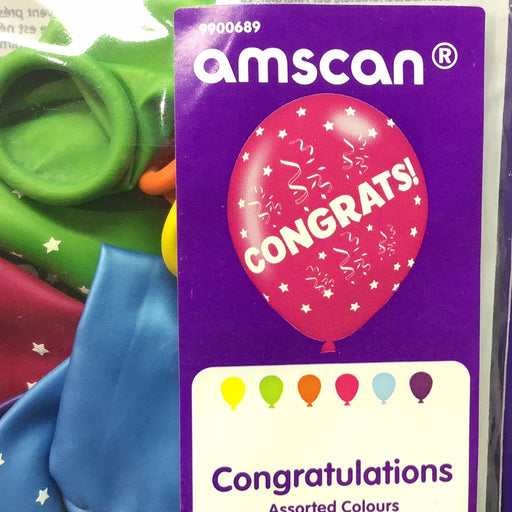 Congratulations Asst Colour Balloons (6pk)