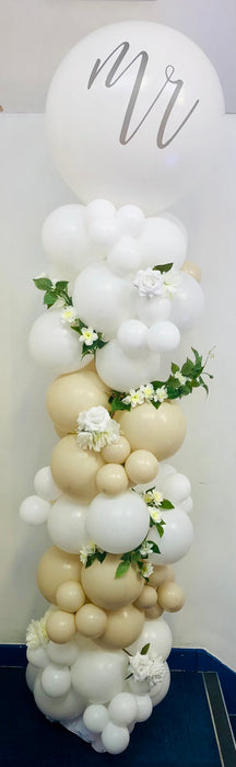 Large Balloon Floor Coloum - Mr & Mrs (White)