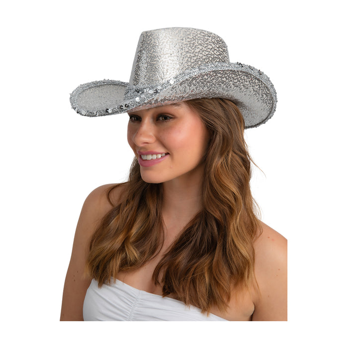 Texan Cowboy Hat - Silver Sequin