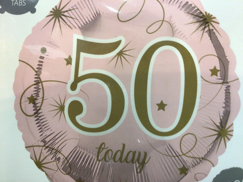 18" Foil Age 50 Balloon - Pink/Gold Stars