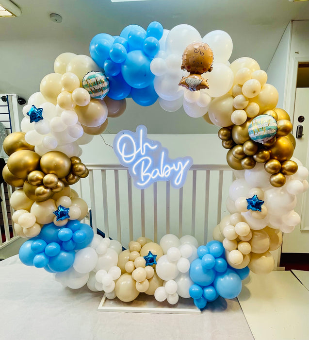 Baby Shower Organic Circle Balloon Arch - Blue