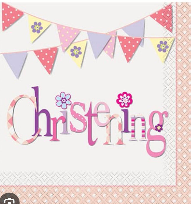Christening Pink/White Napkins The Ultimate Balloon And Party Shop Cheltenham & Gloucester Balloons & Fancy Dress 