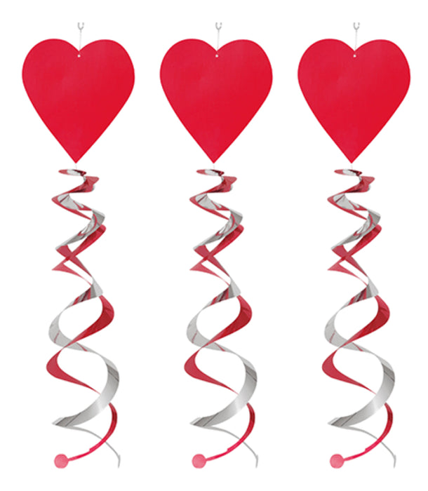 Red Heart Swirl Decorations - 3pk