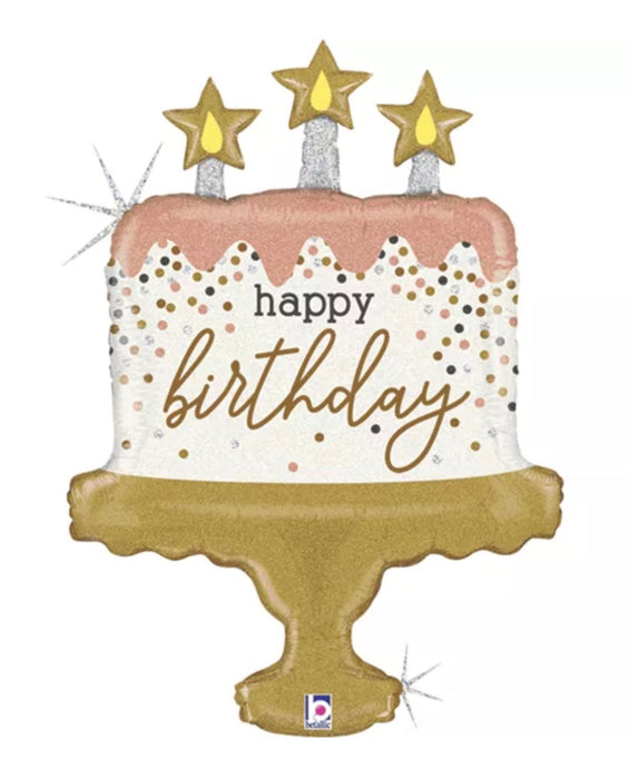28" Foil Happy Birthday Cake Balloon - Glitz Pink The Ultimate Balloon And Party Shop Cheltenham & Gloucester Balloons & Fancy Dress 