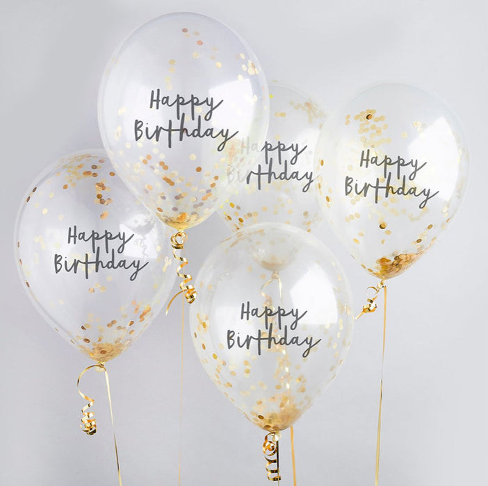 Happy Birthday Confetti Filled Balloons - Gold The Ultimate Balloon And Party Shop Cheltenham & Gloucester Balloons & Fancy Dress 