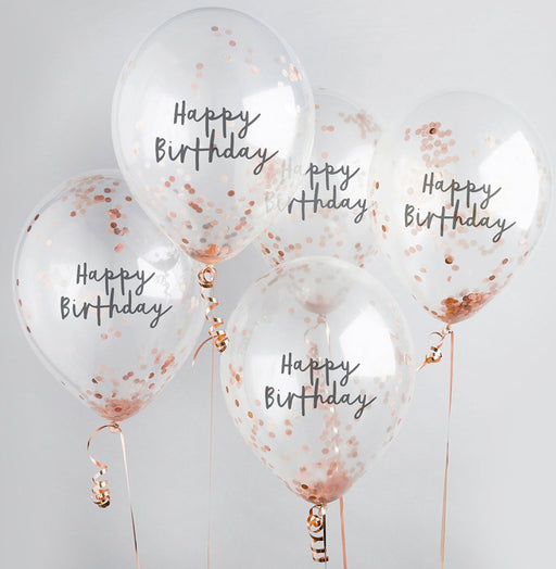 Happy Birthday Confetti Filled Balloons - Rose Gold The Ultimate Balloon And Party Shop Cheltenham & Gloucester Balloons & Fancy Dress 