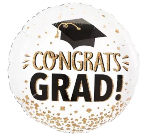 18" Foil Congrats Grad Balloon - White/Gold The Ultimate Balloon And Party Shop Cheltenham & Gloucester Balloons & Fancy Dress 