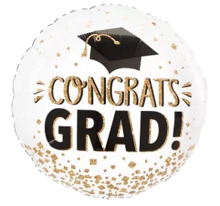 18" Foil Congrats Grad Balloon - White/Gold The Ultimate Balloon And Party Shop Cheltenham & Gloucester Balloons & Fancy Dress 