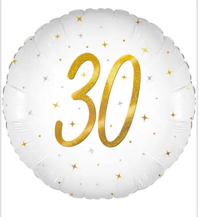 18" Foil Age 30 White/Gold Balloon The Ultimate Balloon And Party Shop Cheltenham & Gloucester Balloons & Fancy Dress 