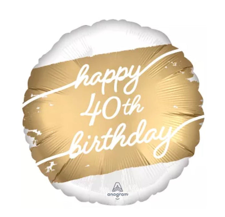 18" Foil Age 40 Balloon - White/Gold Celebrate The Ultimate Balloon And Party Shop Cheltenham & Gloucester Balloons & Fancy Dress 