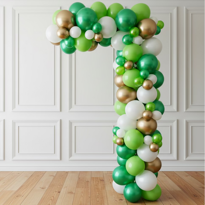 Half Organic Balloon Arch -Green & Gold Tones The Ultimate Balloon And Party Shop Cheltenham & Gloucester Balloons & Fancy Dress 