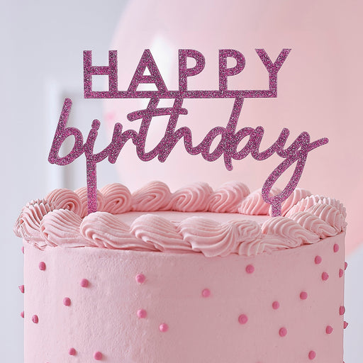 Happy Birthday Cake Topper - Pink Glitz The Ultimate Balloon And Party Shop Cheltenham & Gloucester Balloons & Fancy Dress 