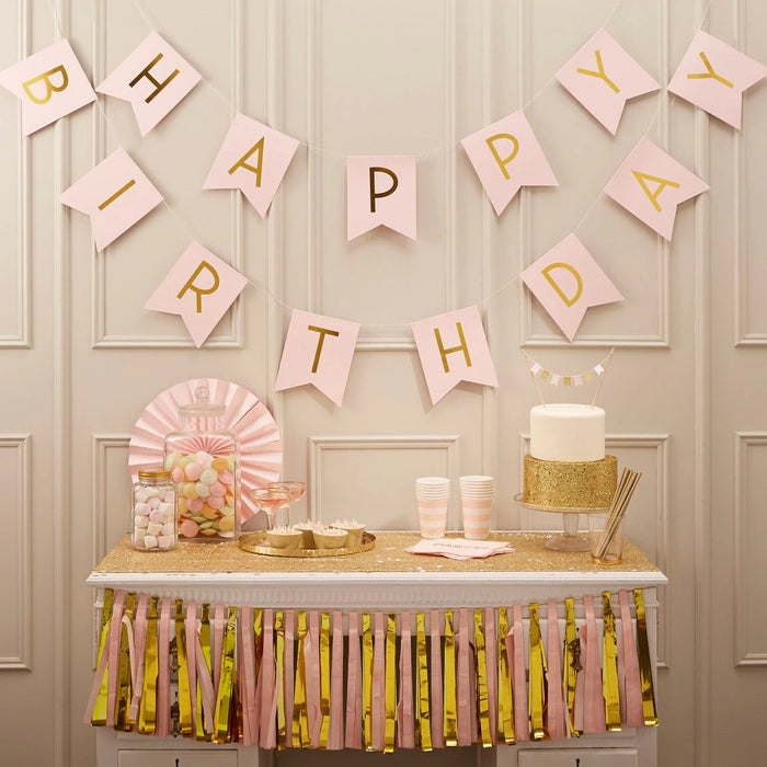 Happy Birthday Flag Bunting - Gold/Pink The Ultimate Balloon And Party Shop Cheltenham & Gloucester Balloons & Fancy Dress 