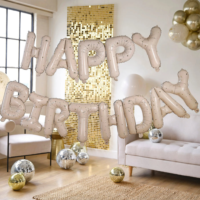 Happy birthday balloon banner - Cream & Gold Speckle The Ultimate Balloon And Party Shop Cheltenham & Gloucester Balloons & Fancy Dress 