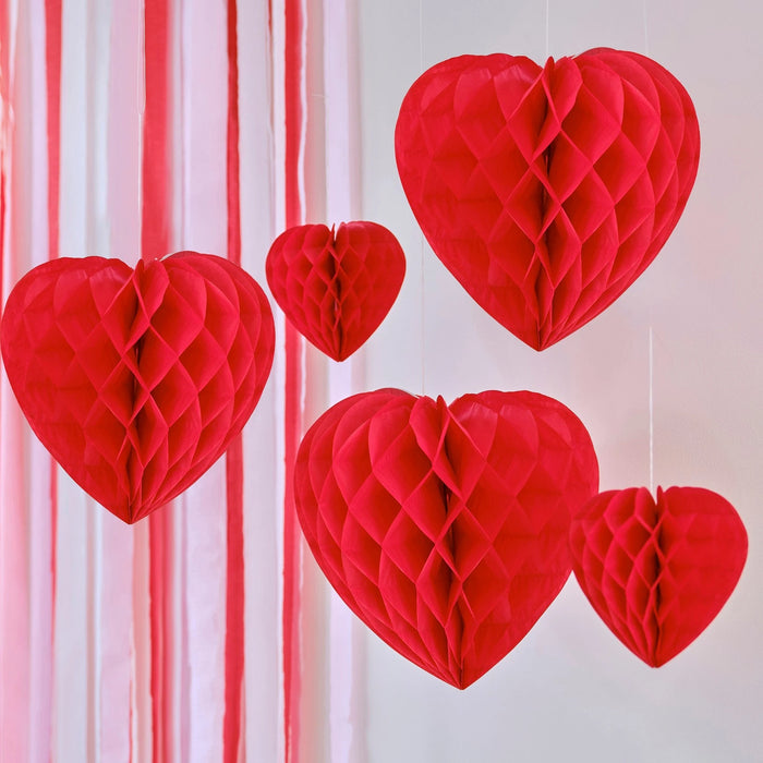 Honeycomb Heart Hanging Decs - 5pk The Ultimate Balloon And Party Shop Cheltenham & Gloucester Balloons & Fancy Dress 