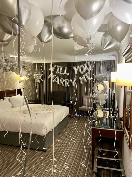 Hotel Room Proposal Set-Up - Glitz Will You Marry Me? The Ultimate Balloon And Party Shop Cheltenham & Gloucester Balloons & Fancy Dress 