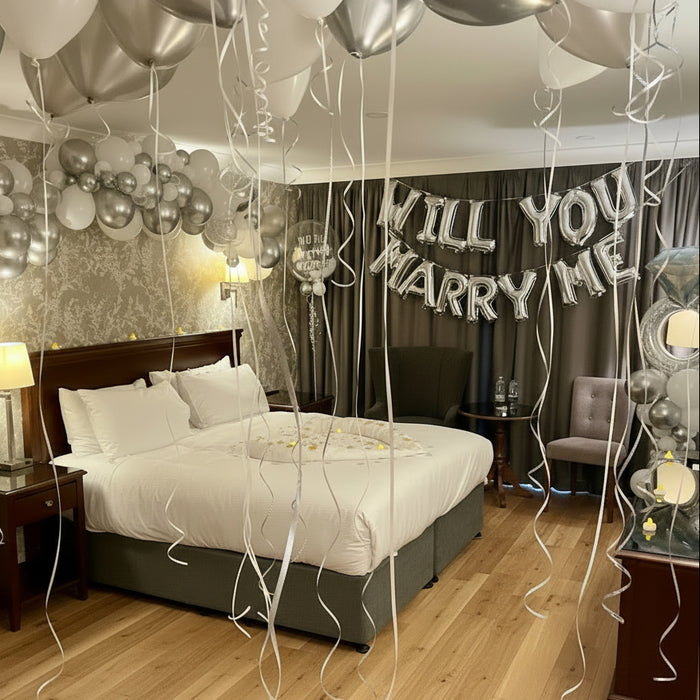Hotel Room Proposal Set-Up - Glitz Will You Marry Me? The Ultimate Balloon And Party Shop Cheltenham & Gloucester Balloons & Fancy Dress 