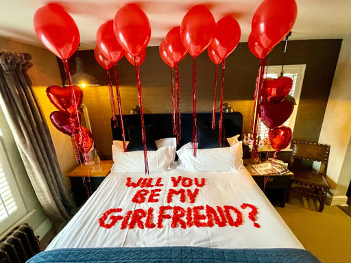 Hotel Room Proposal Set-Up - Will You Be My Girlfriend? The Ultimate Balloon And Party Shop Cheltenham & Gloucester Balloons & Fancy Dress 