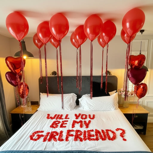 Hotel Room Proposal Set-Up - Will You Be My Girlfriend? The Ultimate Balloon And Party Shop Cheltenham & Gloucester Balloons & Fancy Dress 