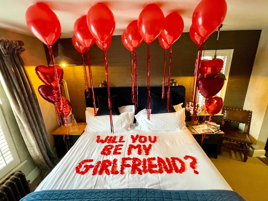 Hotel Room Proposal Set-Up - Will You Be My Girlfriend? The Ultimate Balloon And Party Shop Cheltenham & Gloucester Balloons & Fancy Dress 