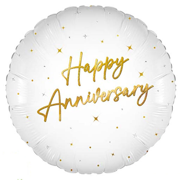 18" Foil Happy Anniversary Balloon - White/Gold The Ultimate Balloon And Party Shop Cheltenham & Gloucester Balloons & Fancy Dress 