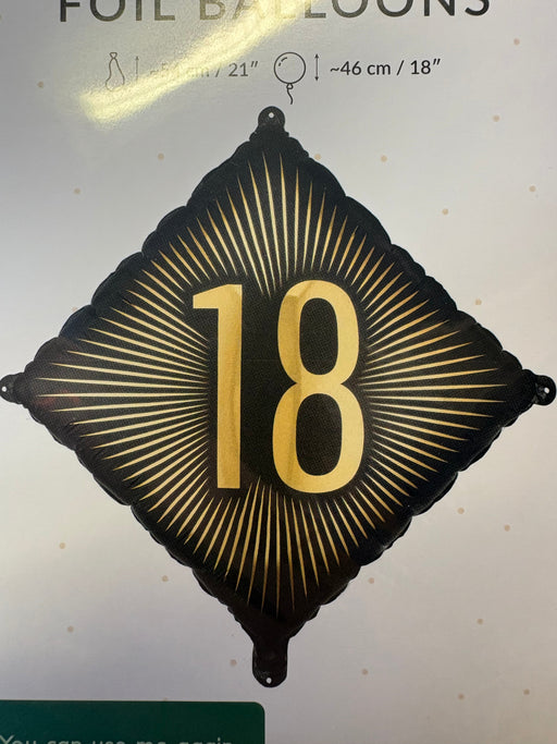18" Foil Age 18 Balloon - Diamond Blk/Gld The Ultimate Balloon And Party Shop Cheltenham & Gloucester Balloons & Fancy Dress 