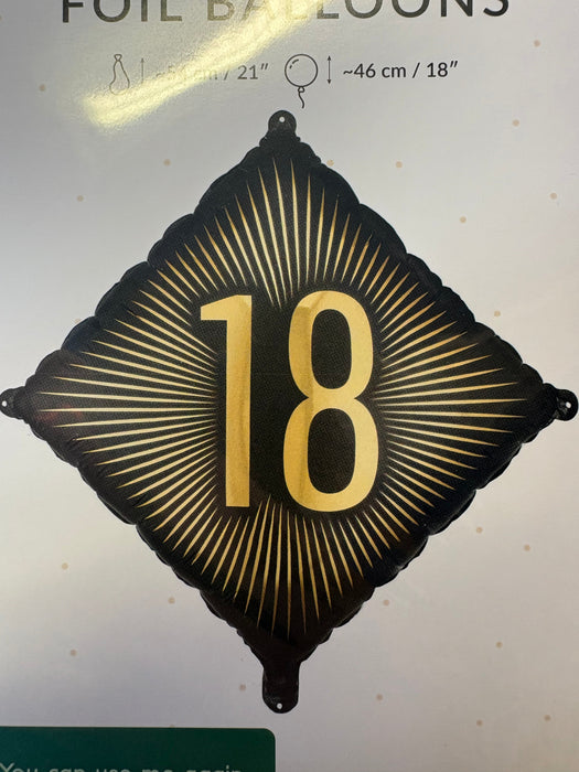 18" Foil Age 18 Balloon - Diamond Blk/Gld The Ultimate Balloon And Party Shop Cheltenham & Gloucester Balloons & Fancy Dress 