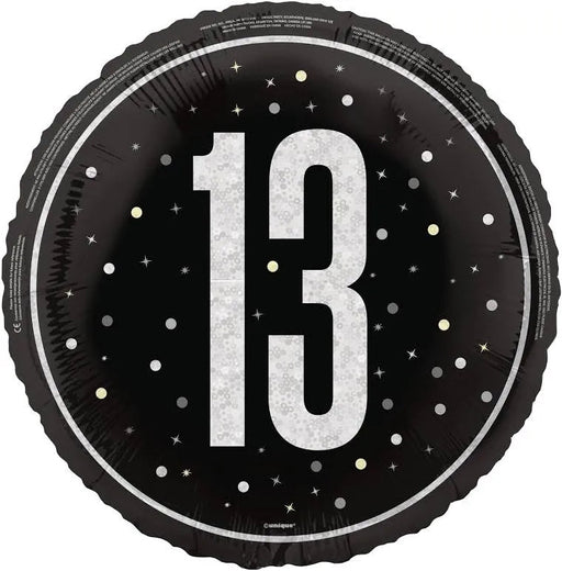 18" Foil Age 13 Balloon - Black/Silver Glitz The Ultimate Balloon And Party Shop Cheltenham & Gloucester Balloons & Fancy Dress 