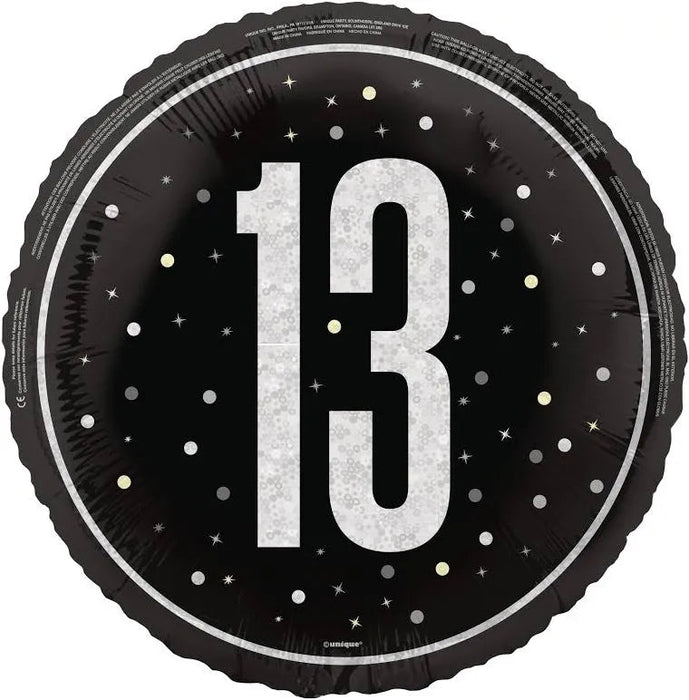 18" Foil Age 13 Balloon - Black/Silver Glitz The Ultimate Balloon And Party Shop Cheltenham & Gloucester Balloons & Fancy Dress 