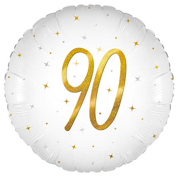 18" Foil Age 90 Balloon - White/Gold The Ultimate Balloon And Party Shop Cheltenham & Gloucester Balloons & Fancy Dress 