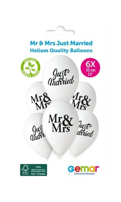 Just Married Printed Balloons 6 Pack The Ultimate Balloon And Party Shop Cheltenham & Gloucester Balloons & Fancy Dress 