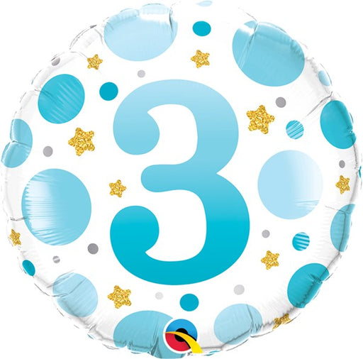 18" Foil Age 3 Balloon - Blue Spots