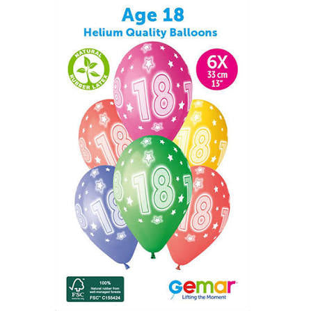 Age 18 Asst Birthday Balloons 6 Pack The Ultimate Balloon And Party Shop Cheltenham & Gloucester Balloons & Fancy Dress 
