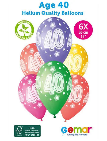Age 40 Asst Birthday Balloons 6 Pack The Ultimate Balloon And Party Shop Cheltenham & Gloucester Balloons & Fancy Dress 
