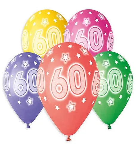 Age 60 Asst Birthday Balloons (6pk) - Bright The Ultimate Balloon And Party Shop Cheltenham & Gloucester Balloons & Fancy Dress 