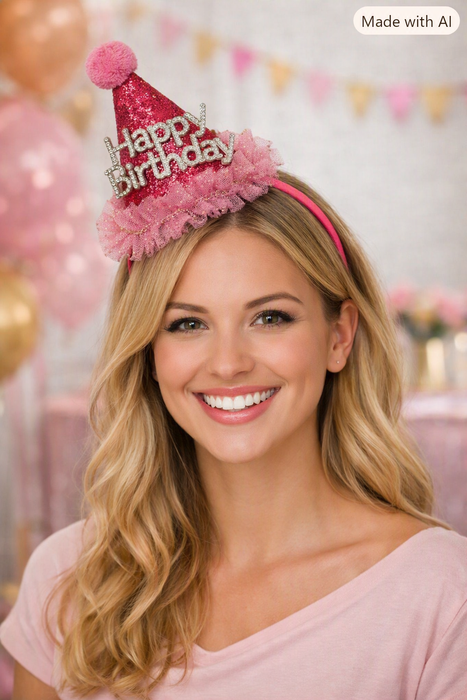 Pink Birthday Glitter Cone Headband The Ultimate Balloon And Party Shop Cheltenham & Gloucester Balloons & Fancy Dress 