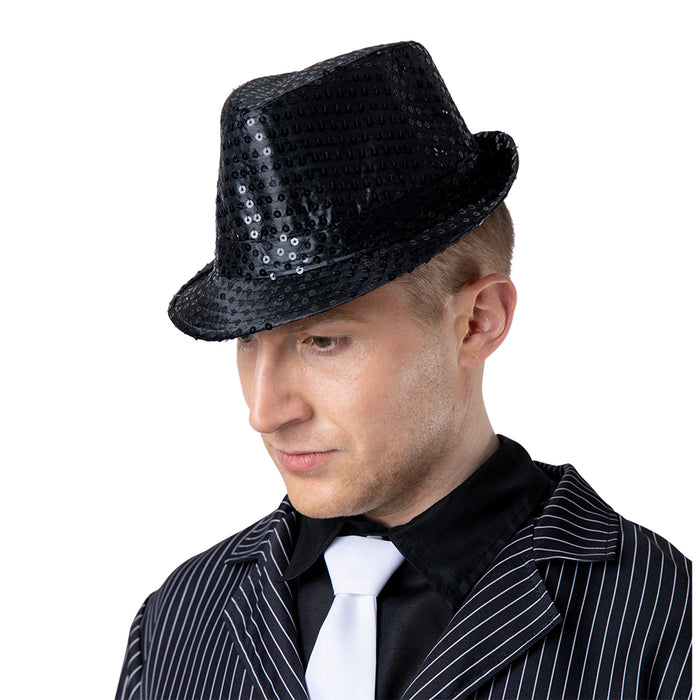 Sequin Trilby Hat - Black