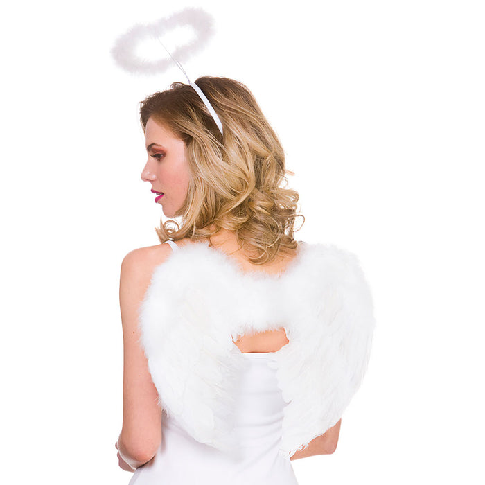 Feather Angel Wings & Halo Set - White