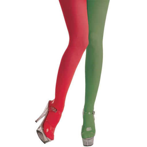 Elf Style Opaque Tights - Red & Green