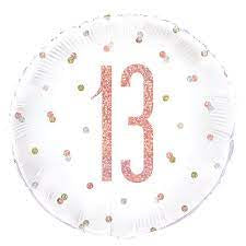 18" Foil Age 13 Balloon - Rose Gold Dots