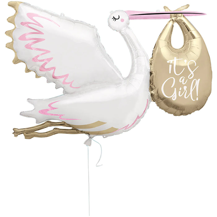 62” Foil Large Stork Shape Balloon - It’s A Girl