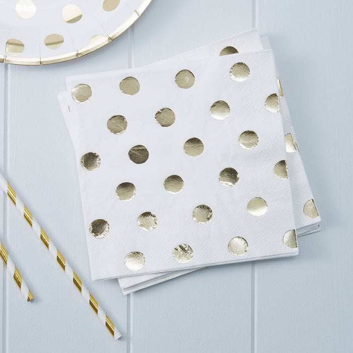 Polka Dot Napkins - White/Gold