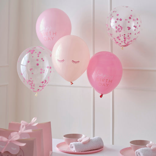 Pink Mix Confetti Birthday Balloons