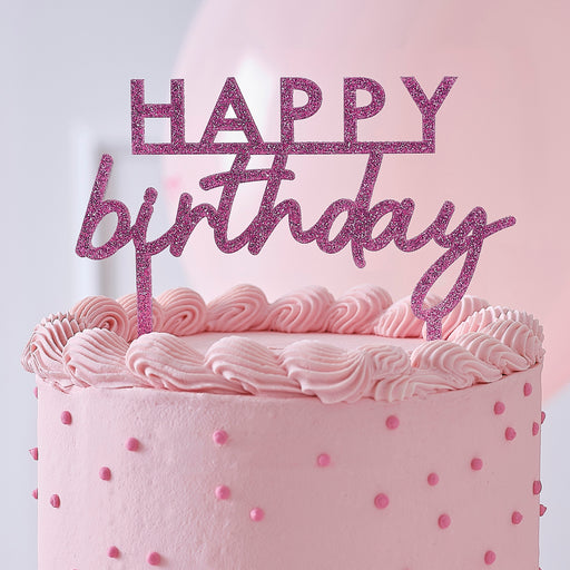 Happy Birthday Cake Topper - Pink Glitz